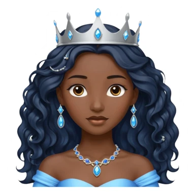 Por favor hazme el emoji de la princesa pero morena con el pelo negro y ondulado y largo, los ojos marrones y la corona plateada con jollas azules sticker