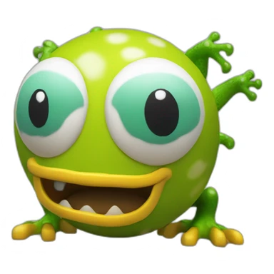 3d sphere with a cartoon dragon obsidian Bart Simpson skin texture with frog eyes sticker