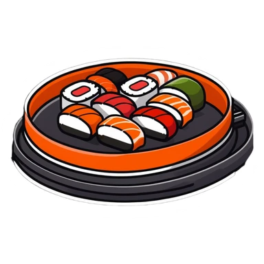 rotating sushi conveyor belt restaurant with colorful sushi plates sticker