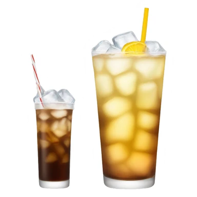 a tall and thin highball cocktail with 2 colors, brown on the bottom and light yellow on top with crush ice and a straw sticker