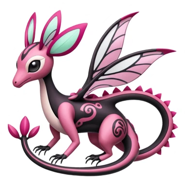 Magenta, black and white Meloetta-Flygon-Gorebyss-Salazzle-Pokémon-Fakémon-creature-fusion-hybrid sticker
