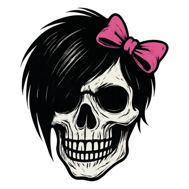 emo skull with bow, no background sticker