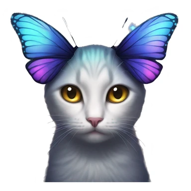 Dark iridescent butterfly glowing on top of cats head  sticker