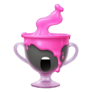 A baby’s sippy cup spilling pink liquid, with a twisted, distorted reflection of a person’s face inside the liquid. Dark smoke or mist rises from the cup sticker
