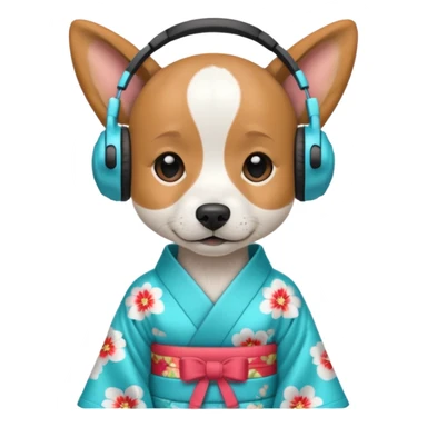dog, kimono dress with headphone, cyan sticker