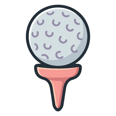 golf ball on a tee stand, icon-color-outlined style, detailed shading, thin clean outlines, soft rounded features, pastel palette #98B5BC #B5B3C1 #C9A3C9 #E4C0CA #F7DCD1 #F7C0AA, Japanese pop art, sticker look, highly detailed, vector clarity, soft lighting, subtle shadows, transparent background sticker