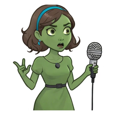 White girl blue eyes brown hair speaking telling shooking news while she’s being calm in a diva pose sticker