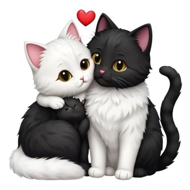 Big black cat is kissing a small white cat with hearts above sticker