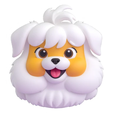cute Maltese dog laughing, fluffy white fur, big eyes, playful expression, 3D emoji style sticker