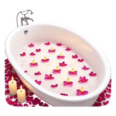 A white bathtub with warm water, with flower petals and scented candles, romantic lush warm colors sticker