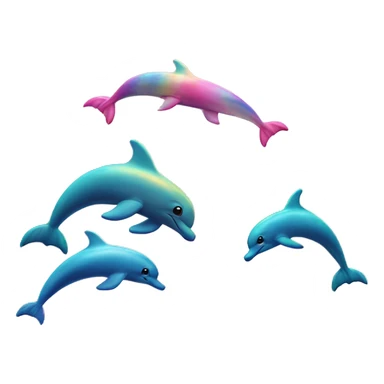 I sunset in the ocean with a rainbow. Pink dolphins and unicorns jumping out of water sticker