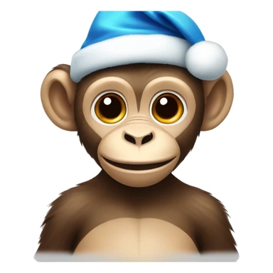 cute monkey with blue Christmas hat sticker
