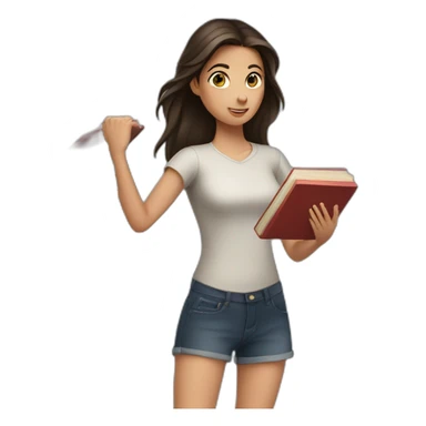 Brunette girl throwing books away sticker