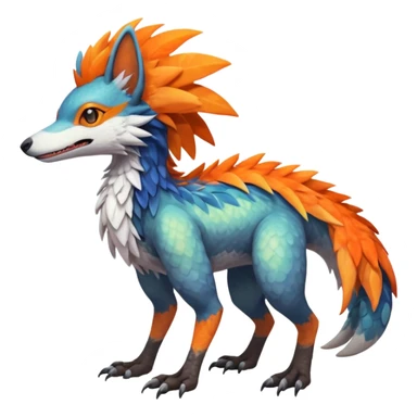 Colorful Fruity Iridescent Warm-colored Tropical Exotic Vernid-Sergal-Trico-Silvally-Nargacuga-fusion-hybrid-animal-creature, full body sticker