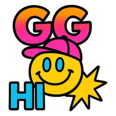 Change the color scheme of the letters GG to warm sunset tones including orange, pink, and red, preserving the cheerful and lively look with smooth gradients and bright highlights. sticker