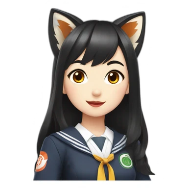 fox girl with black haired in Japanese school uniform sticker