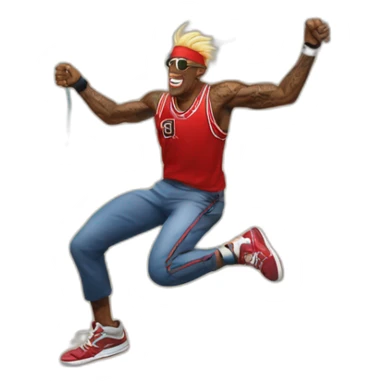 Dennis rodman jumping with a rope sticker