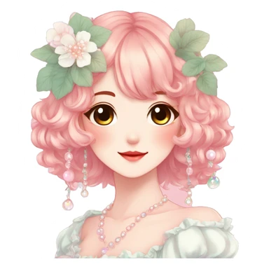 Gorgeous anime style lady with blushing face and accessories cottagecore fairycore Kawaii anime colorful pearly romantic aesthetic trending style sticker