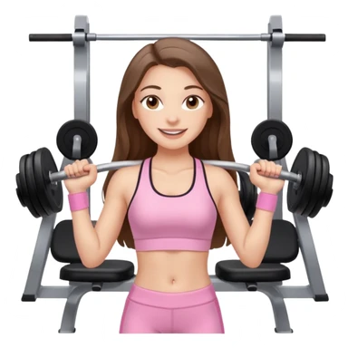 happy white long brunette hair girl with hazel eyes in light pink workout clothes at the gym sticker