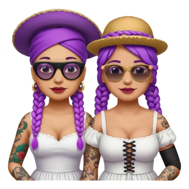 tattoed glassess fat venice gondolier with iconic hat woman purple braided hair sticker
