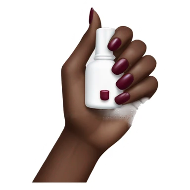 White female hand with burgundy nail polish on her nails with the bottle in her hand sticker