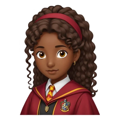 Alicia Spinnet in harry potter, wear hogwarts gryfindor uniform, long, dark, curly or wavy, ponytail hair, dark skin sticker