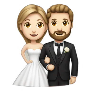 wedding between a light brown hair white woman and a dark hair white man with a trimmed beard  sticker