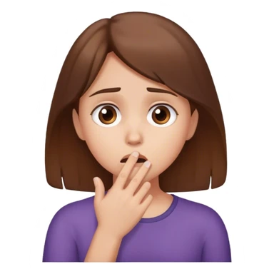 Girl brown hair hearing shooking news looks concerned and scared holds her hand in front of her mouth  sticker