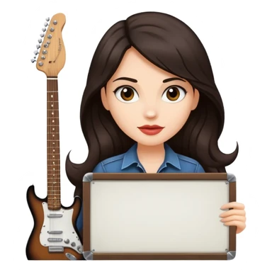 Fair skin long dark brown hair Rock n roll chick holding a large blank sign sticker