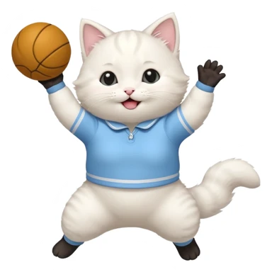 A chubby white kitten in pastel uniform jumping in cheer pose. sticker