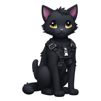 Anthro Cool Beautiful Black Cat-Fursona-Fakemon with Emo Hair-bangs with Chest Harness sticker