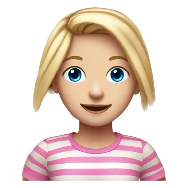 Smiling girl with long blonde hair and pink stripes, blue eyes sticker