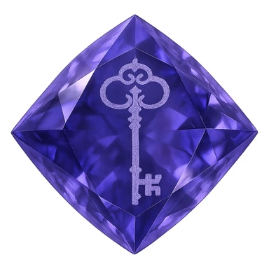 real diamond, circle-diamont gem shape, color #9665db, with complex 🗝️ key  symbol on the diamond. sticker