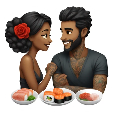 Romantic sushi dinner date for beautiful tattooed couple sticker