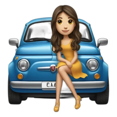 Girl-long-medium-hair-brunette-and-car-fiat-500 sticker