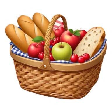 picnic basket with fruit and bread on a checkered blanket sticker