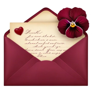 burgundy  vintage love letter with deep red pansies and a burgundy wax-sealed envelope sticker