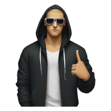 DJ Snake serious attitude wearing a hoodie showing a finger sticker