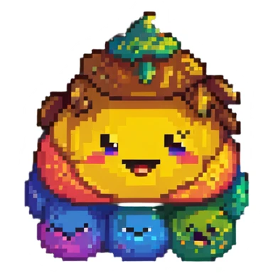 Pile of poo emoji with rainbow gradient colors, cute smiling face sticker