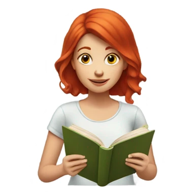A red-haired girl is reading a book sticker