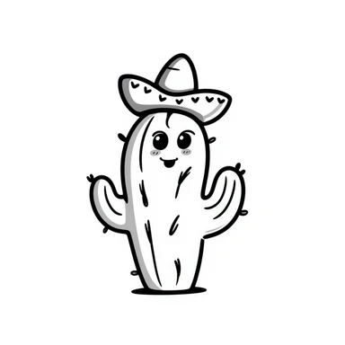 cactus with a tiny sombrero, hand drawn doodle style sticker