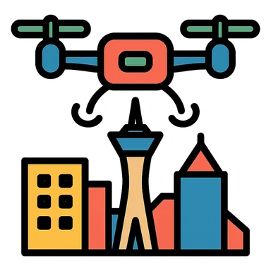 modern color icon of a drone flying over the Las Vegas skyline sticker
