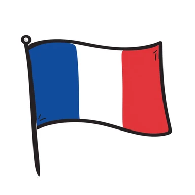 hand-drawn doodle style French flag with blue, white, and red vertical stripes sticker