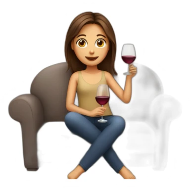 Girl with middle part and brown hair and brown eyes drinking wine sitting on a sofa sticker