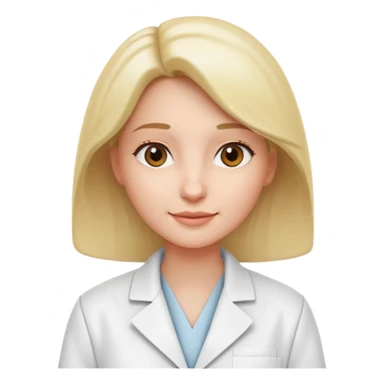 Mostre uma mulher vestida de jaleco branco, expressão leve e detalhamento suave típico de emojis modernos. A cena deve ter um visual limpo, com sombras sutis e contornos suaves, mantendo o estilo cartoon 3D usado em emojis do iOS. Mantendo coerência com o estilo emoji.” sticker