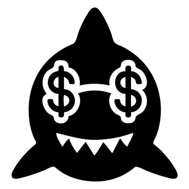 solid black icon of a shark wearing money-shaped glasses sticker