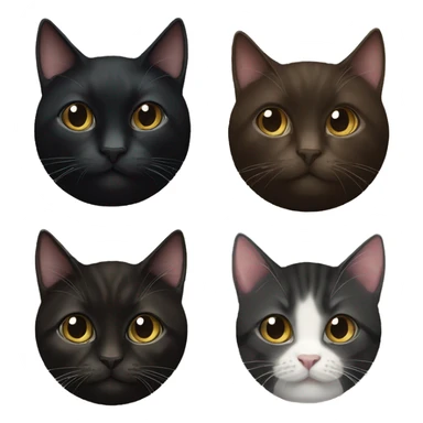a black tuxedo cat, a dark brown tabby cat, and a black kitten  sticker