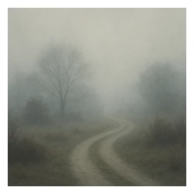 A foggy landscape with a winding path disappearing into the fog, foggy style. sticker
