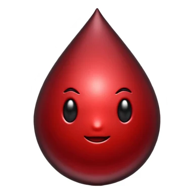 single blood drop emoji sculpted from dark liquid metal, glossy surface, dramatic reflections, futuristic minimal 3D style, isolated on white sticker