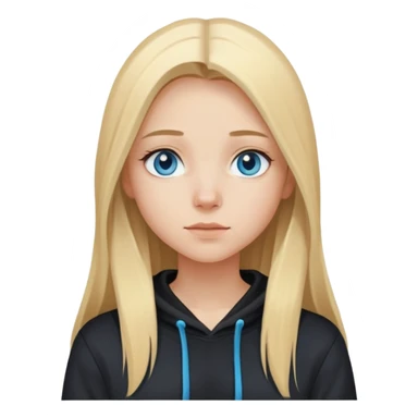 Blonde long straight hair girl with blue eyes and black hoodie  sticker